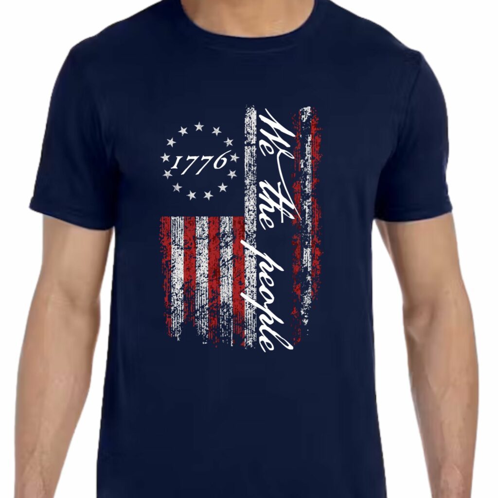 Blue 1776 We The People Distressed Flag Tee